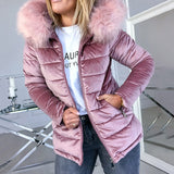 Women Cotton Padded Jackets Fur Collar