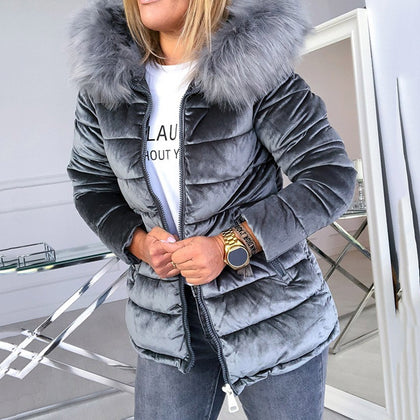 Women Cotton Padded Jackets Fur Collar